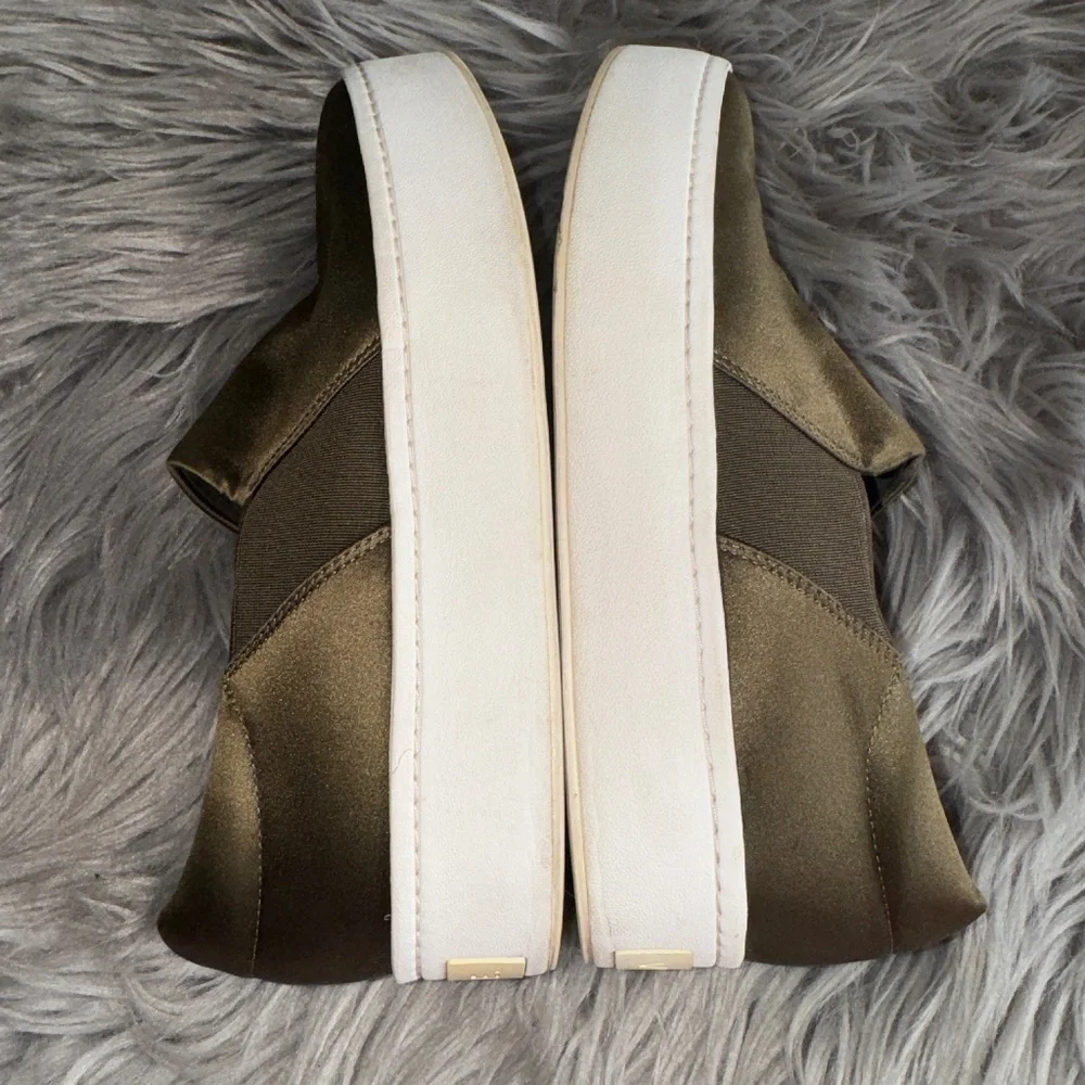 Vince Warren Italian Satin Platform Slip On Sneakers Antique Olive Size 7 - Picture 5 of 10